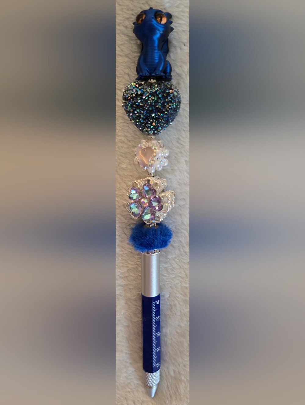 Blue & Silver Beaded Pen - 3D Dragon